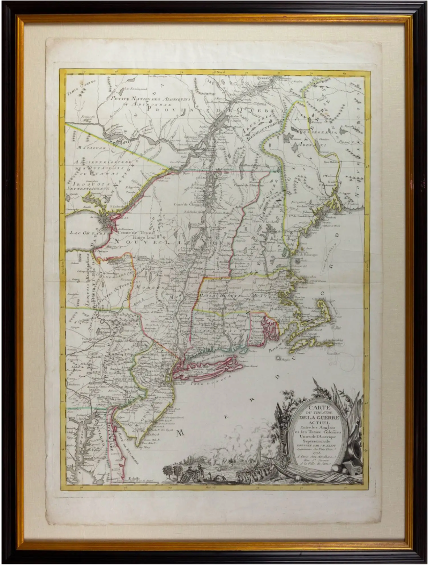 J. B. ELIOT (1778) Carte du Théatre de la Guerre actuel entre les Anglais et les Treize Colonies Unies de l’Amerique Septentrionale dressée par J.B. Eliot Ingenieurs [sic] des Etats Unis