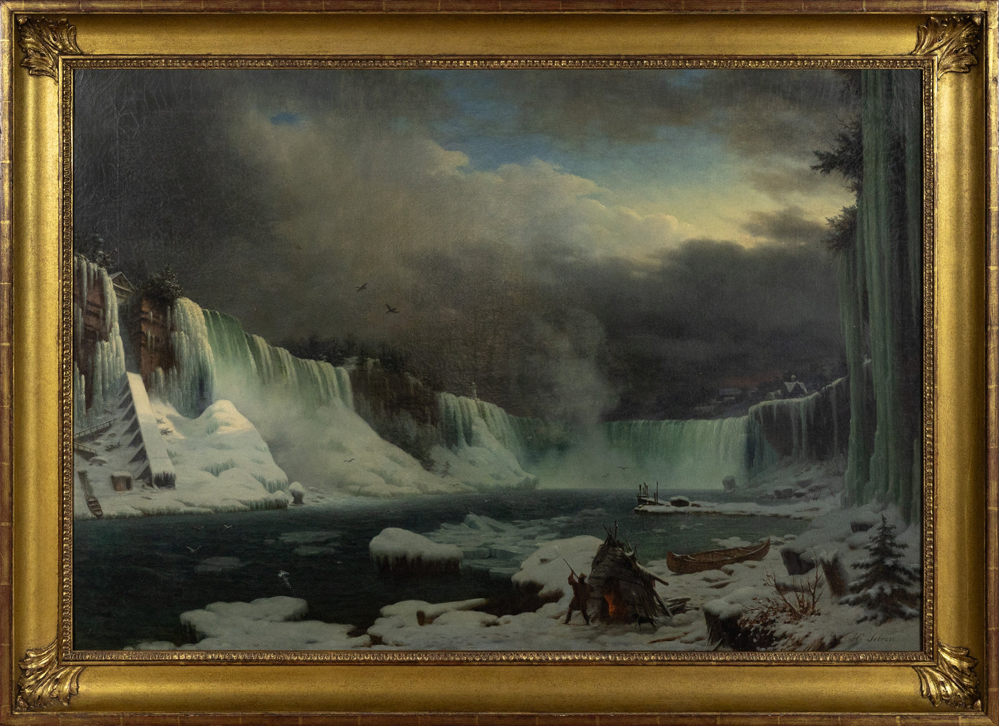 SEBRON, Hippolyte Victor Valentin (French, 1801-1879). The Niagara Falls in Winter.