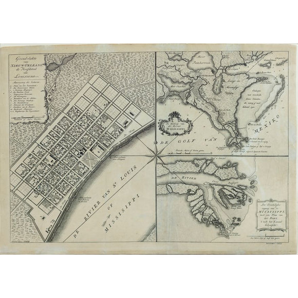 Isaak Tirion's Grondvlakte van Nieuw Orleans - One of the Earliest Obtainable Maps of Louisiana and the Lower Mississippi River
