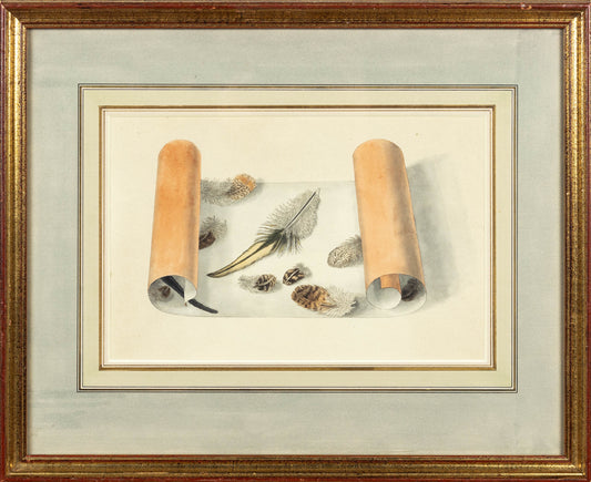 STRICKLAND, J.S. (British, 19th Century). Feathers on a Paper Scroll.
