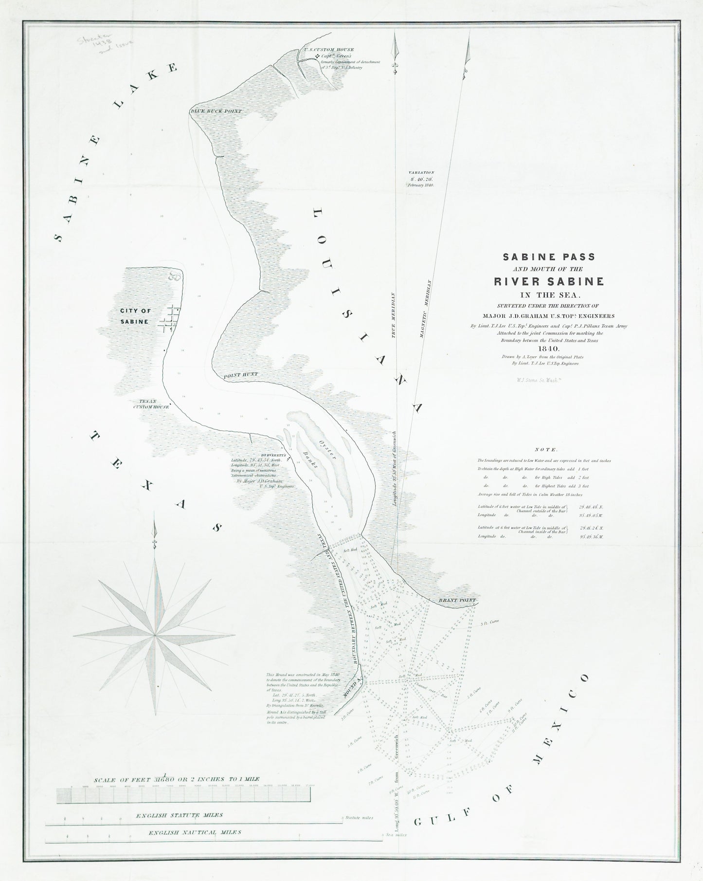 Lee, T.J..  Sabine Pass and mouth of the river Sabine in the Sea.  1842?.