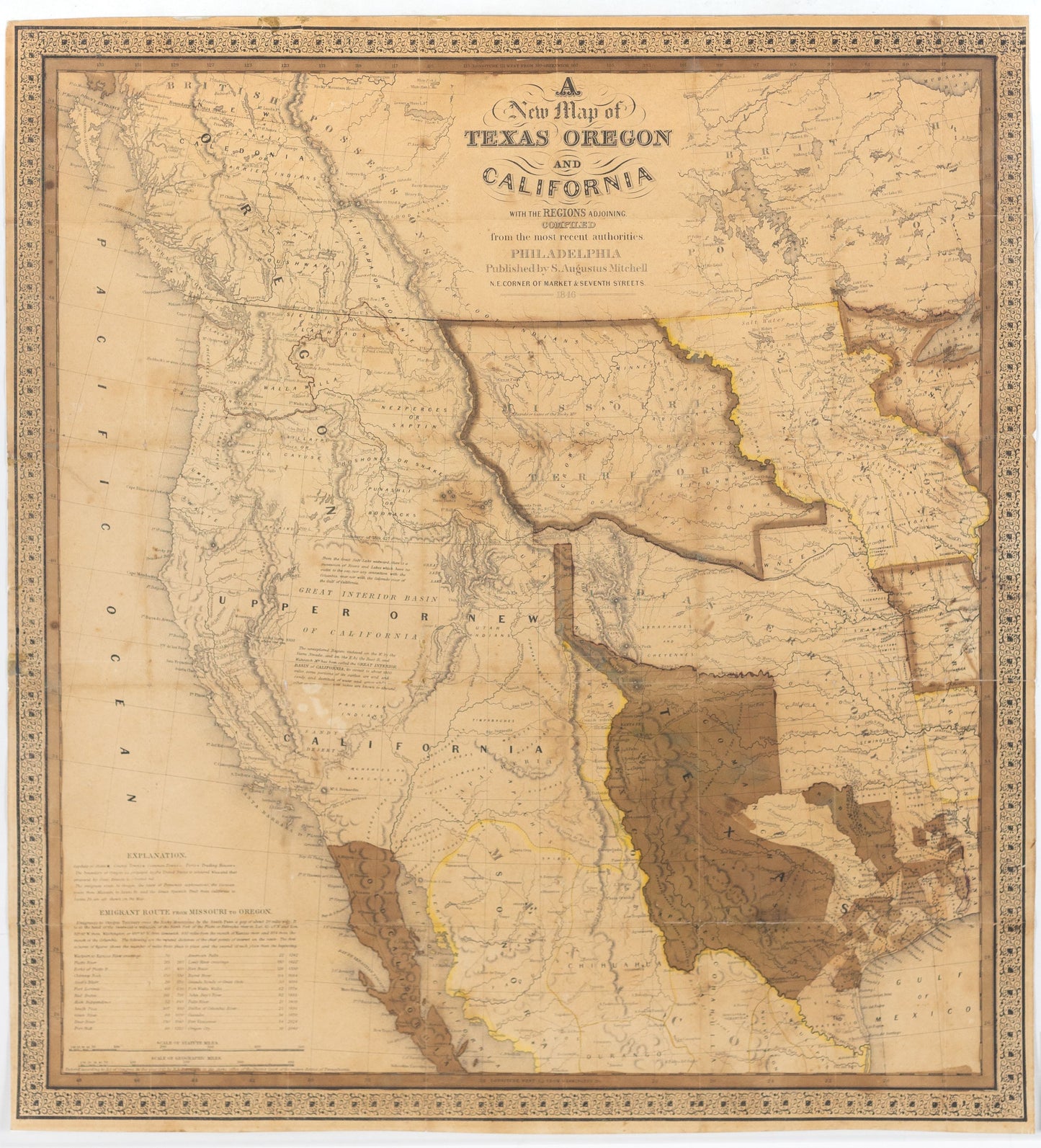 Mitchell, S. Augustus. A New Map of Texas Oregon and California. Philadelphia, 1846.