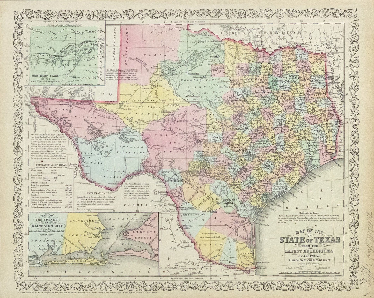Young, J.H..  Map of the State of Texas from The Latest Authorities.  Philadelphia: Charles Desilver, 1856.