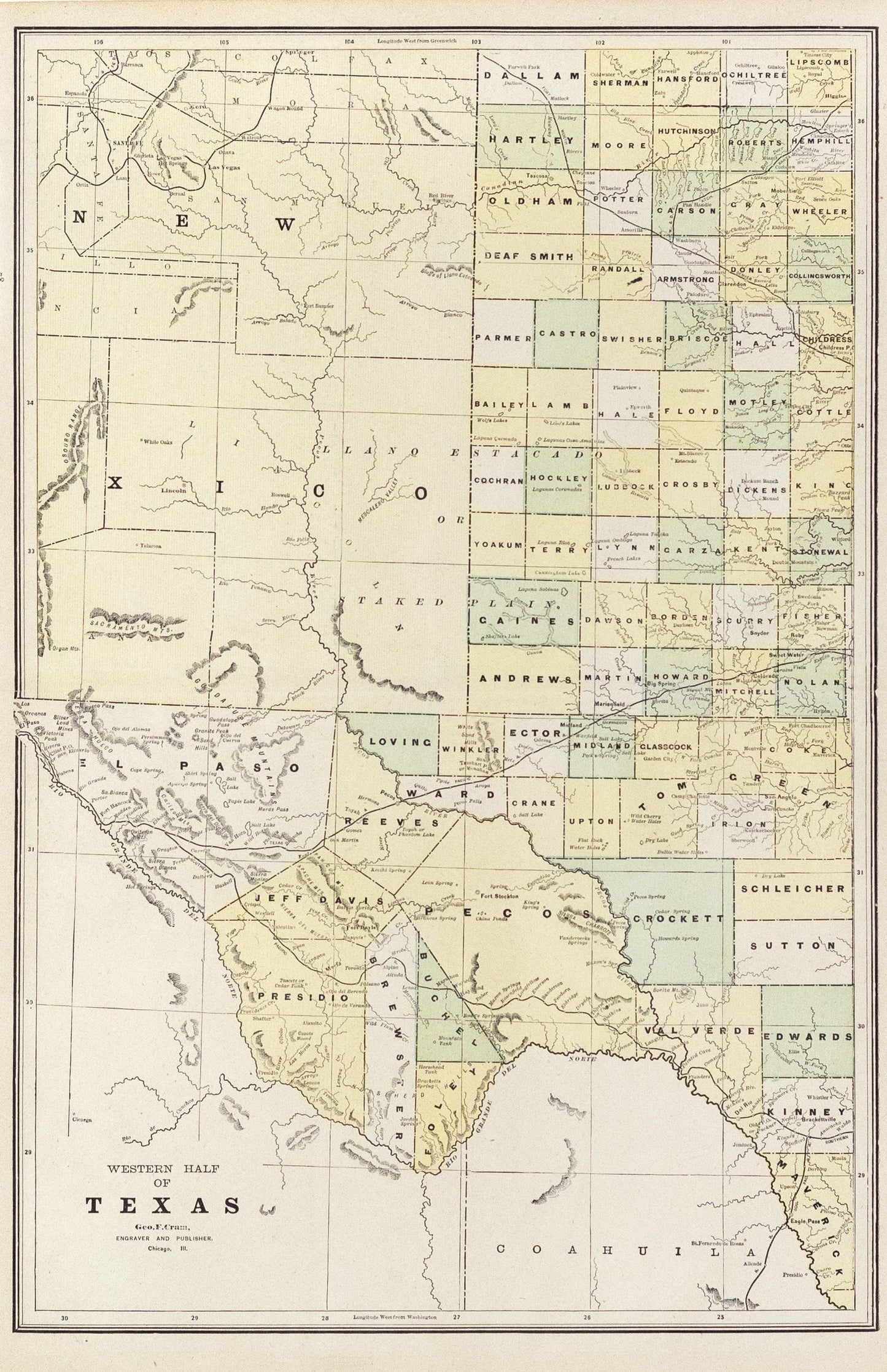 Cram, George F..  Western Half of Texas.  Chicago, 1890-1900.