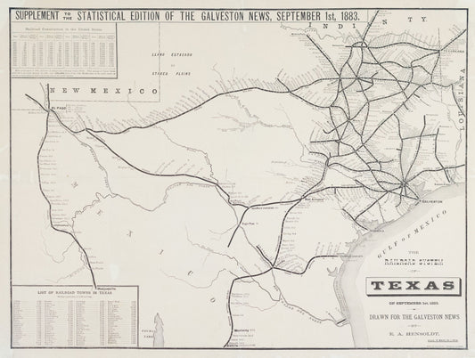 Hensoldt, E.A..  The Railroad System of Texas.  Chicago 1883 Rand McNally.