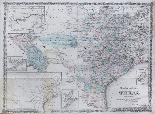 G.W. & C.B. COLTON AND CO.  New Map of the State of Texas as it is in 1875.  Engraved map  Morphis’ History of Texas  New York: U.S. Publishing Co., 1875  19 ½” x 26 ½” sheet  34” x 38 ¼” framed