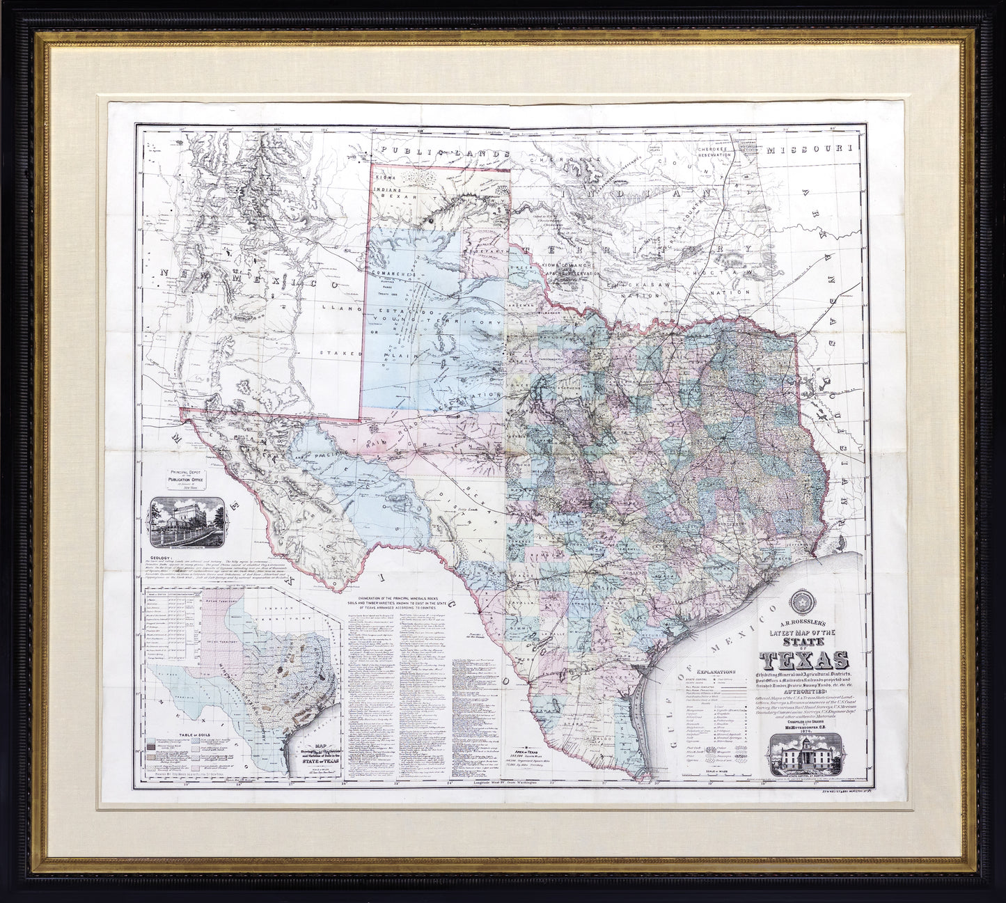 Anton ROESSLER. The Latest Map of the State of Texas...1874