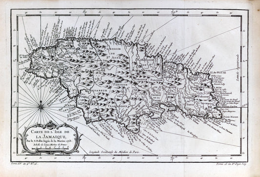 Nicolas Bellin. Carte de L'Isle de Jamaique. Paris, 1758.