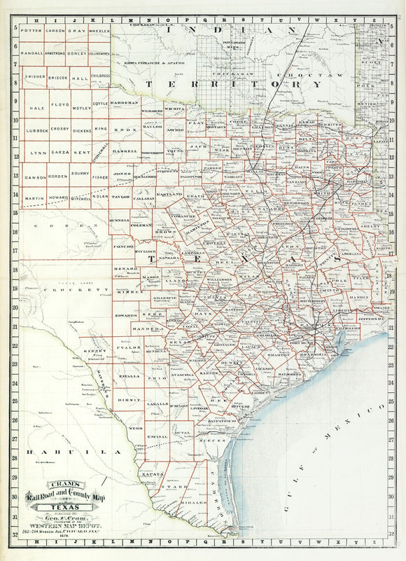 Cram, George. Railroad and County Map of Texas. Chicago, 1879.