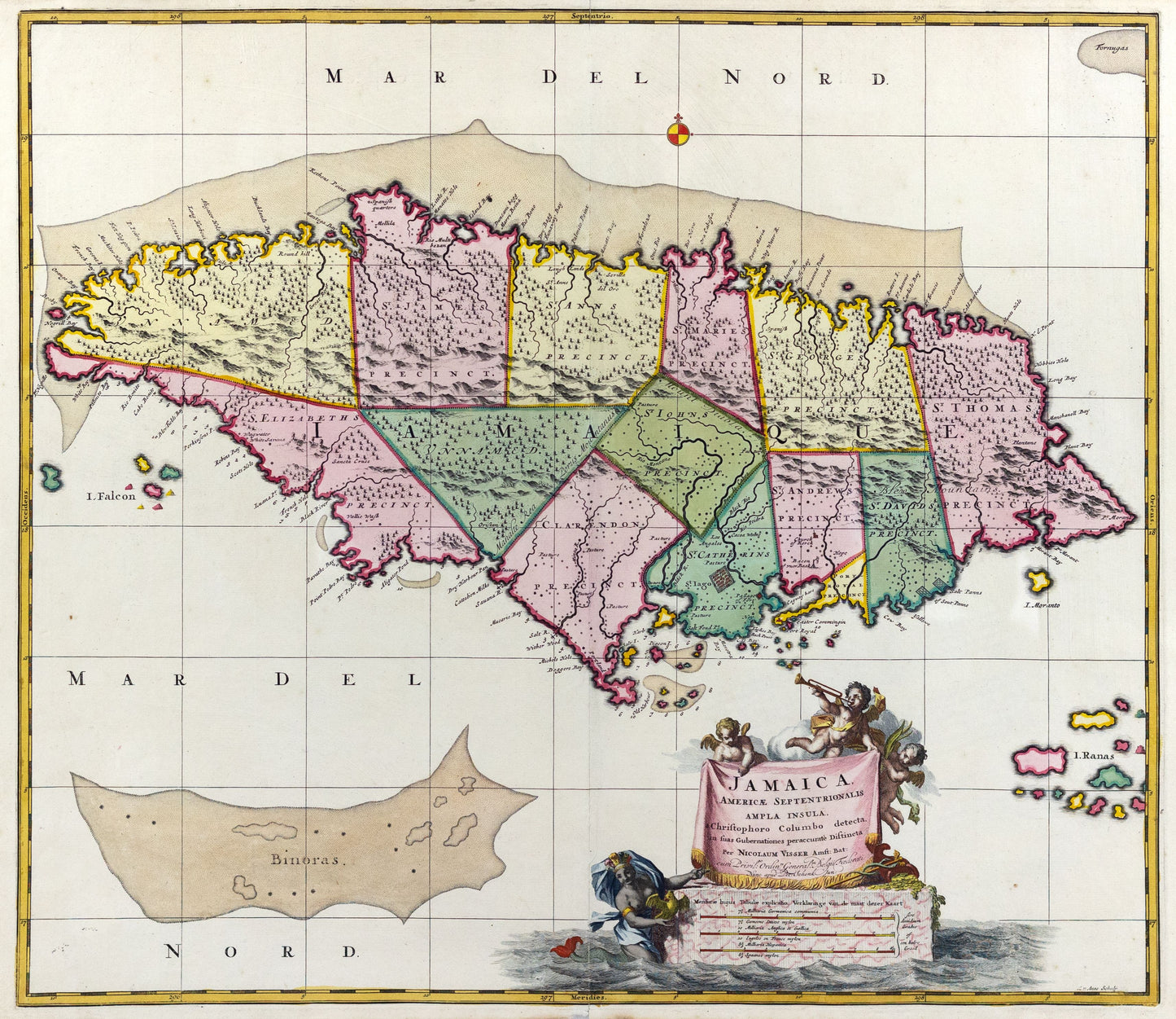 Nicolaes Visscher.  Jamaica Americae Septentrionalis ampla insula. Amsterdam, 1709.