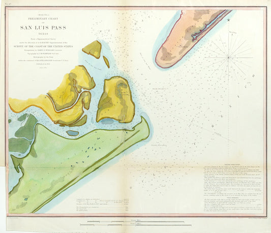 E. Yeager & App. J.J. Knight. Preliminary Chart of San Luis Pass Texas. 1853.