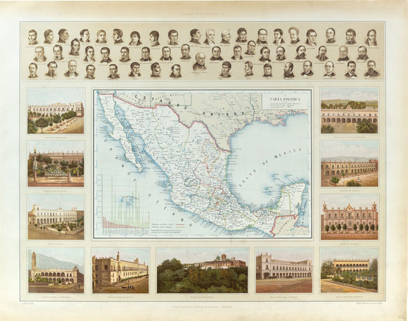 Garcia Cubas, Antonio. Carta Politica. Mexico, 1885.