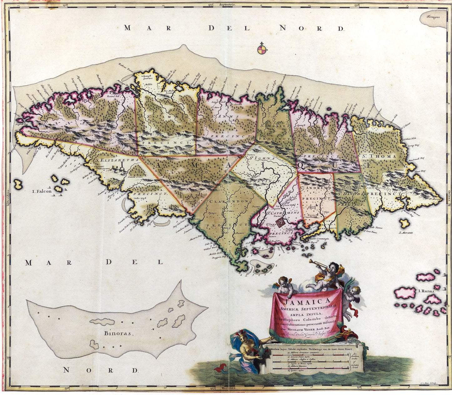 Nicolaes Visscher.  Jamaica, Americae Septentrionalis ampla insula.  Amsterdam, 1680.